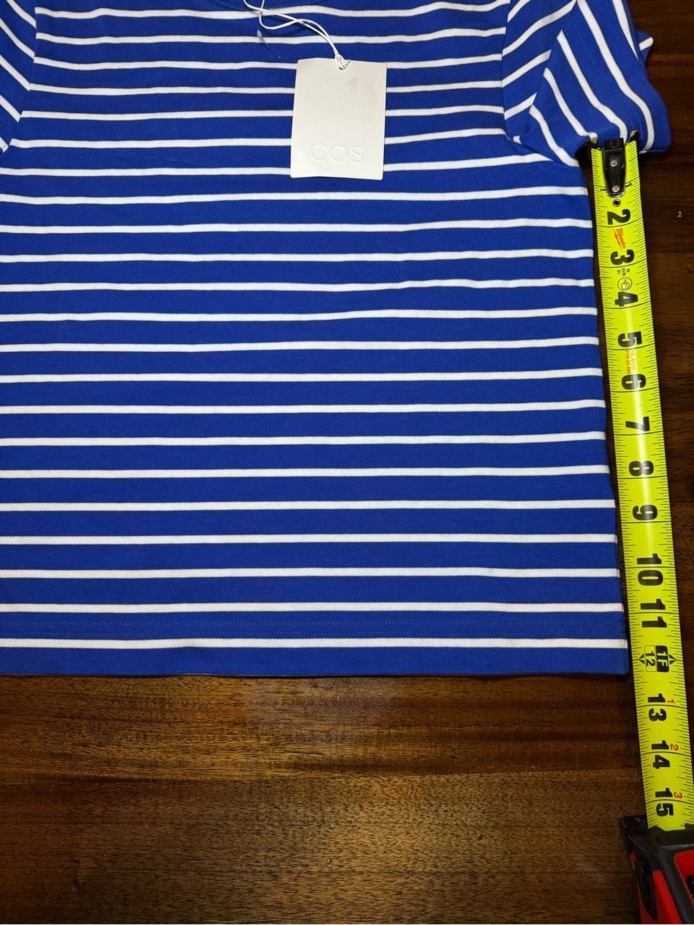 COS  Blue and White Striped Short-Sleeve Tee 100% cotton Nautical classic top - Picture 6 of 7